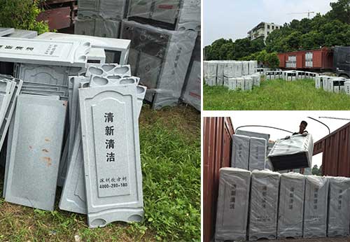  欣方圳仿大理石垃圾桶廠家為清遠(yuǎn)高校送貨上門。