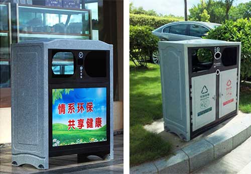  欣方圳仿大理石垃圾桶廠家為清遠(yuǎn)高校送貨上門。